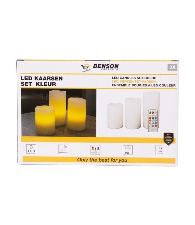 Benson LED kaarsen set - RGB - met afstandsbediening - 3 stuks
