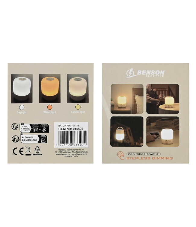 Benson Mini Nachtlamp Dimbaar Oplaadbaar – 100 Lumen LED