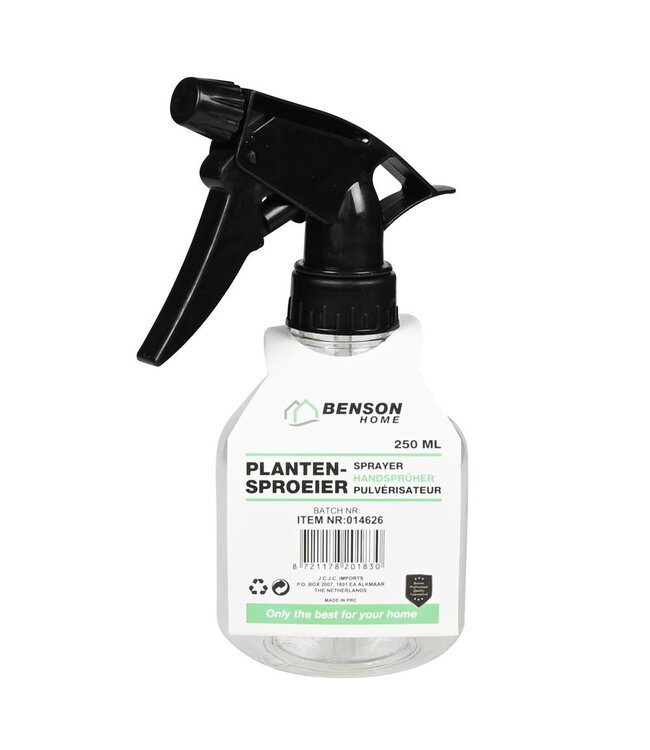 Benson Plantensproeier 250 ml – Transparante Plantenspuit met Zwarte Kop
