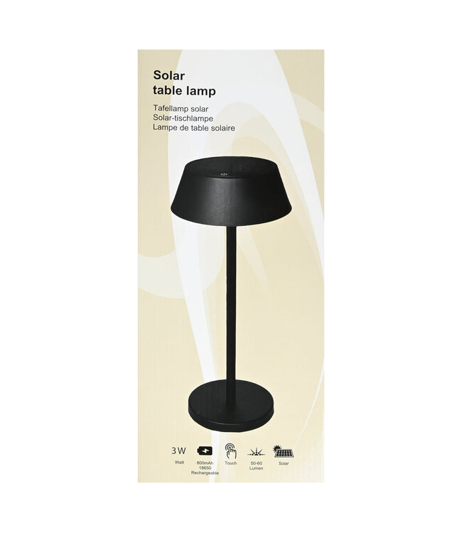 Benson Solar Tafellamp Metaal Zwart – Oplaadbare LED Sfeerlamp