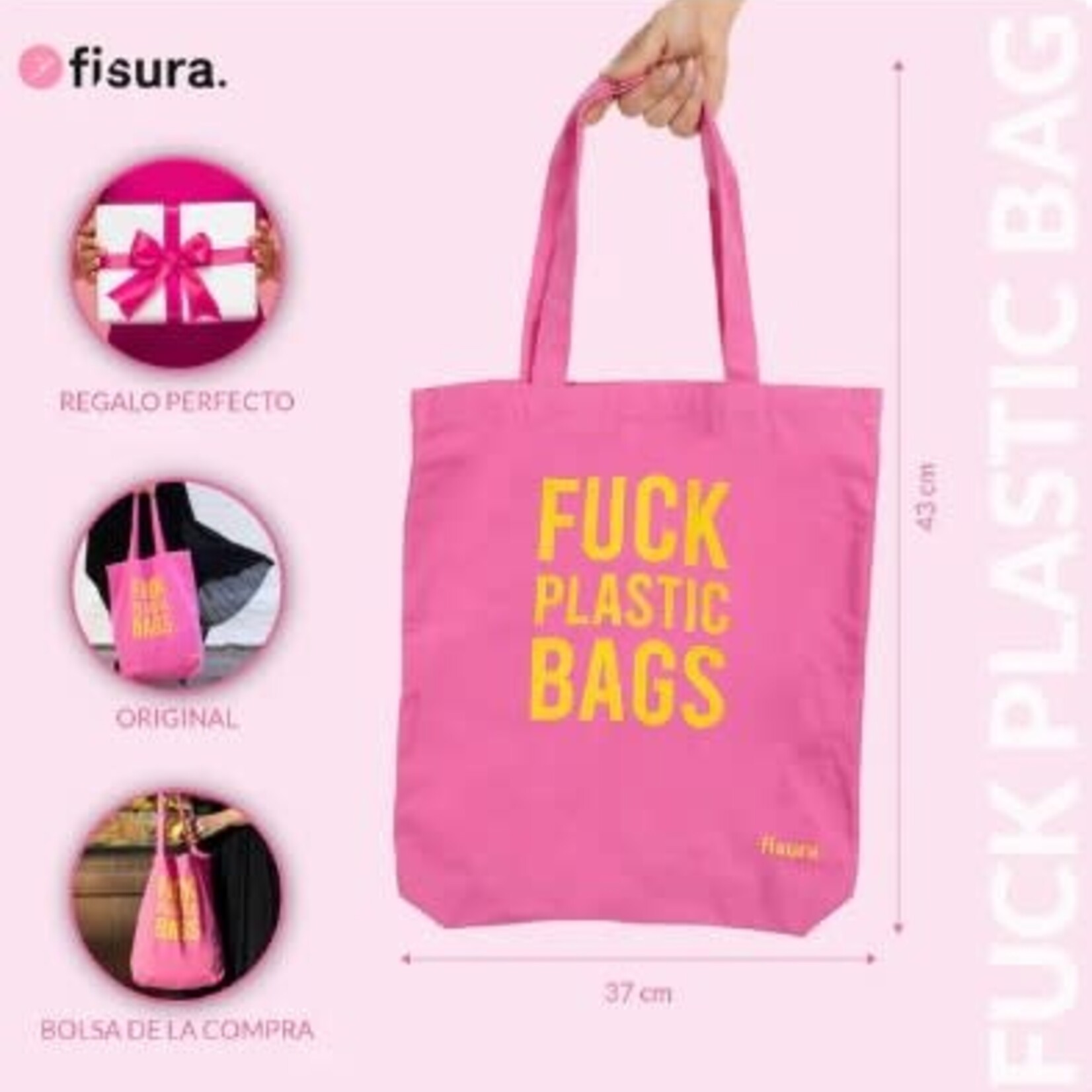 FISURA FISURA - Tote bag rose -  "Fuck plastic bags"