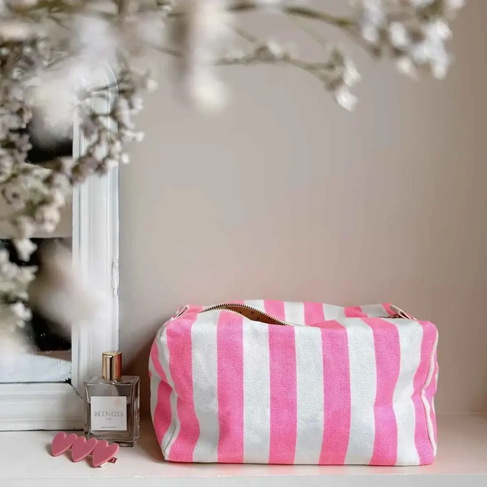 Rose in April Rose in April Trousse de toilette Vic Lignes Ecru Rose fluo