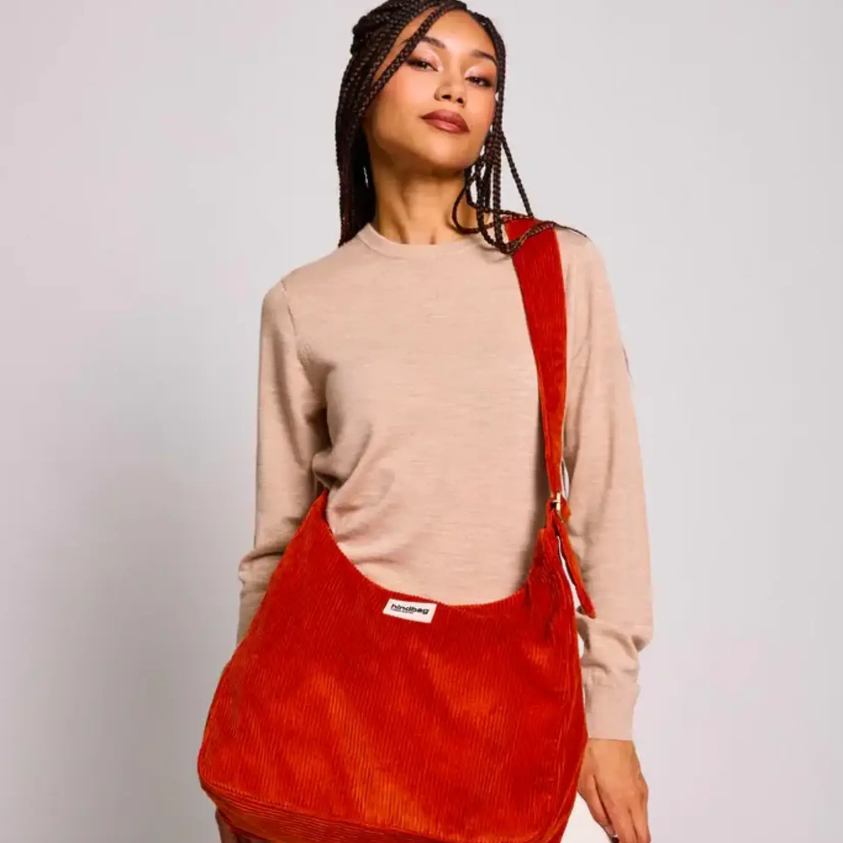 HINDBAG HINDBAG - Sac hobo Claire - Velours terracotta
