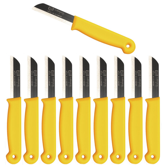 Solingen Schilmesje – RVS Glad – 16 cm met Blade Cover – Geel – 10 Stuks