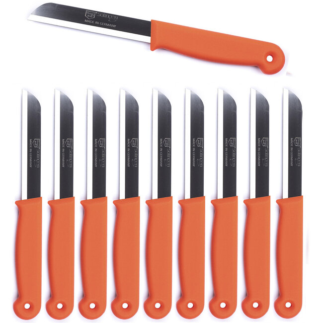 Solingen Schilmesje – RVS Glad – 18,5 cm met Blade Cover – Oranje – 10 stuks