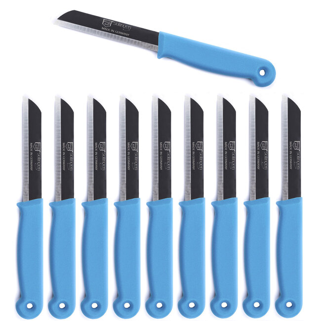 Solingen Schilmesje – RVS Glad – 18,5 cm met Blade Cover – Turquoise – 10 stuks