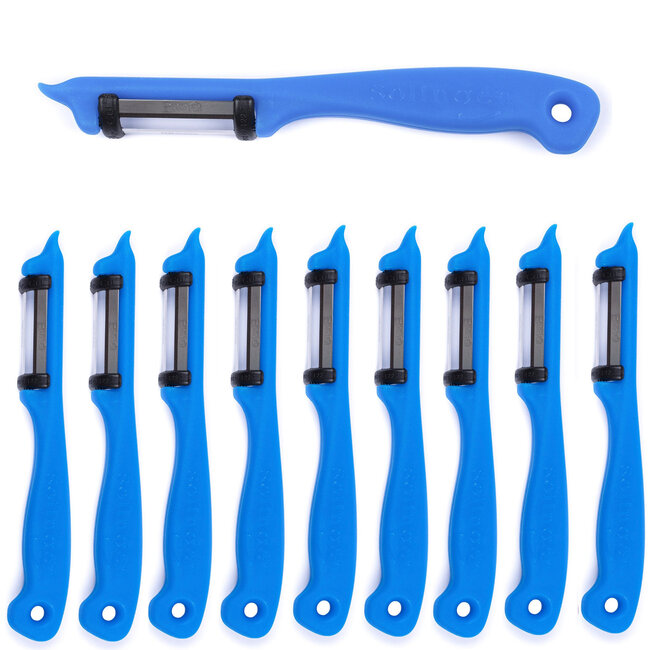 Solingen Dunschiller Dubbel Mes – voor Fruit- en Groenteschiller – Kunststof – Blauw – 10 stuks