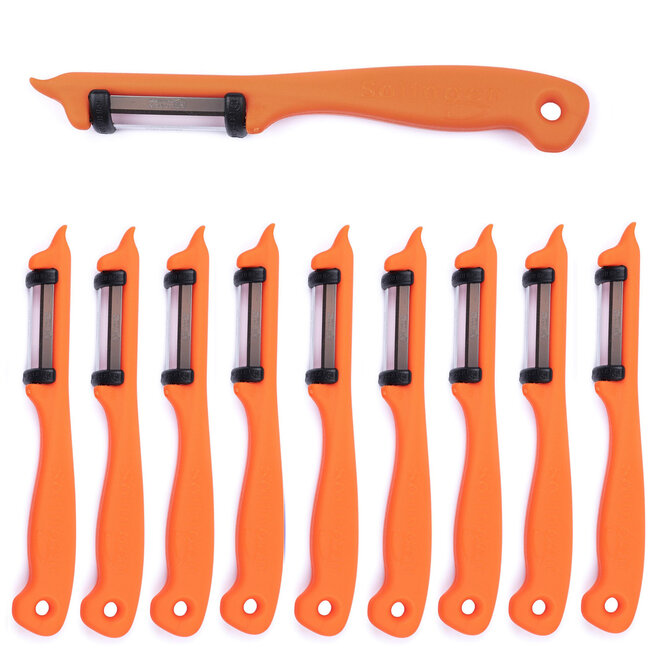 Solingen Dunschiller Dubbel Mes – voor Fruit- en Groenteschiller – Kunststof – Oranje – 10 stuks