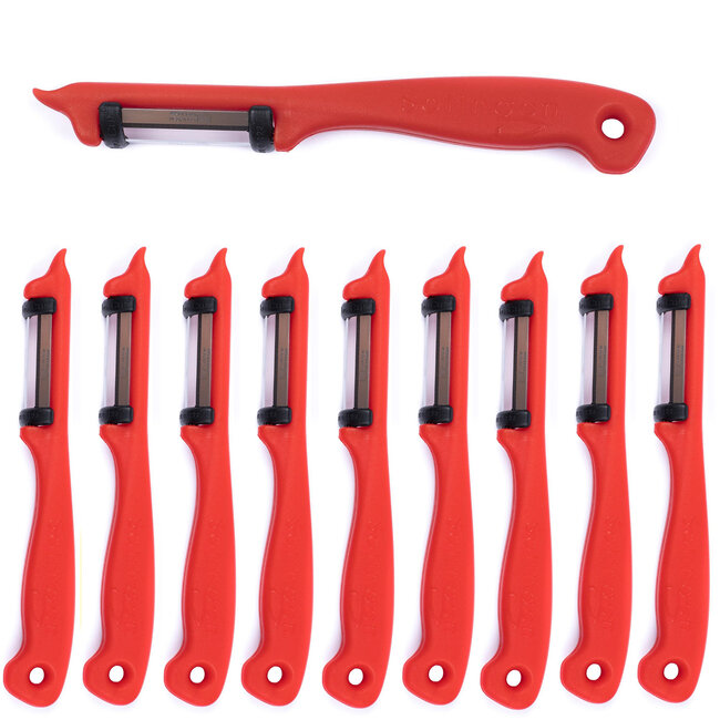 Solingen Dunschiller Dubbel Mes – voor Fruit- en Groenteschiller – Kunststof – Rood – 10 stuks