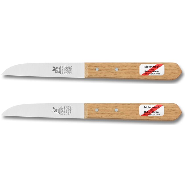 Robert Herder Molenmes – Schilmesje – Klassiker – Recht Lemmet 85 mm- Carbonstaal – Beukenhout – 2 Stuks