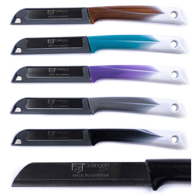 Solingen Kartelmes – Tomatenmes met Kartel – RVS – 19 cm met Blade Cover – Bi-Color Mix – 10 stuks