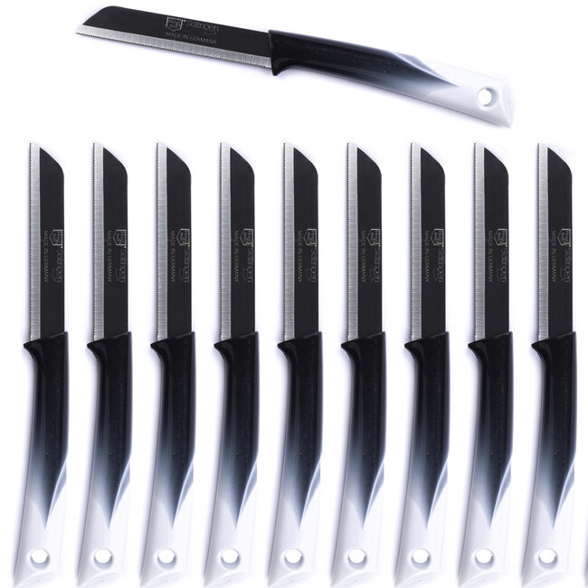 Solingen Kartelmes – Tomatenmes met Kartel – RVS – 19 cm met Blade Cover – Bi-Color Zwart met Wit – 10 stuks