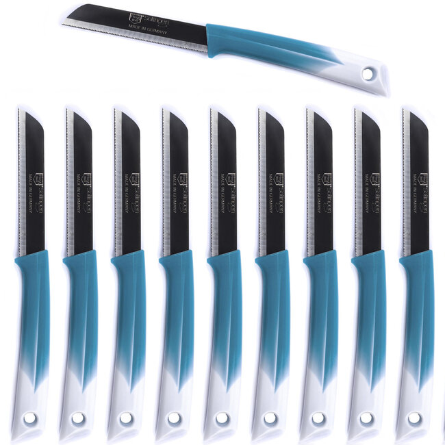 Solingen Kartelmes – Tomatenmes met Kartel – RVS – 19 cm met Blade Cover – Bi-Color Turquoise met Wit – 10 stuks
