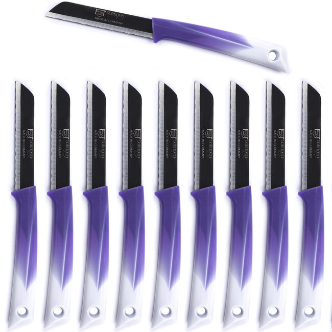 Solingen Kartelmes – Tomatenmes met Kartel – RVS – 19 cm met Blade Cover – Bi-Color Paars met Wit – 10 stuks