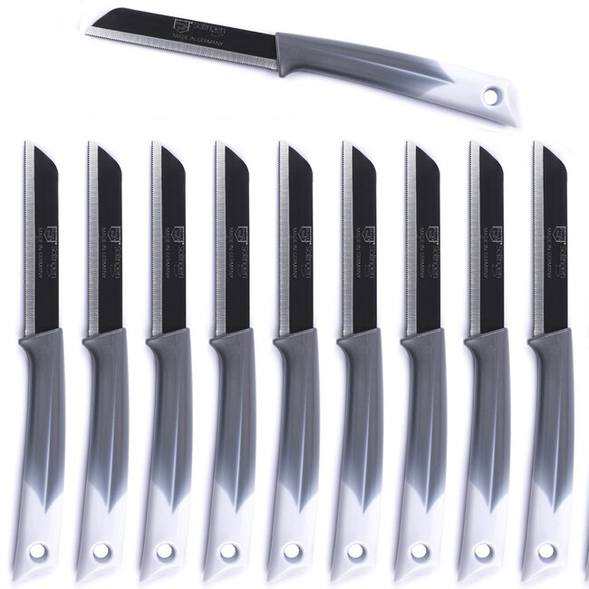 Solingen Kartelmes – Tomatenmes met Kartel – RVS – 19 cm met Blade Cover – Bi-Color Grijs met Wit – 10 stuks