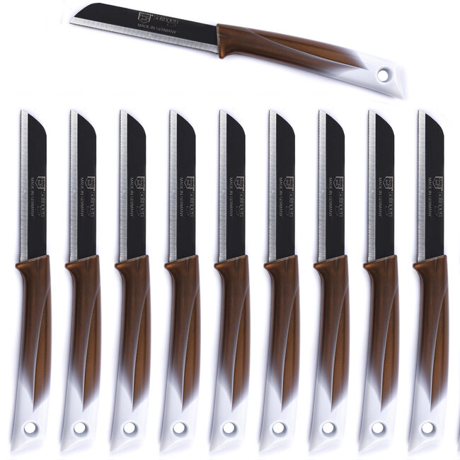 Solingen Kartelmes – Tomatenmes met Kartel – RVS – 19 cm met Blade Cover – Bi-Color Goud met Wit – 10 stuks