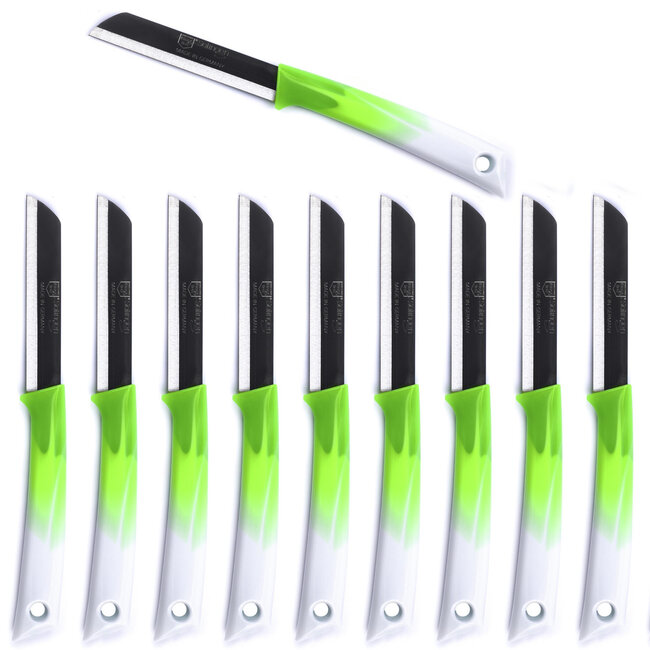 Solingen Schilmesje – RVS Glad – 19 cm met Blade Cover – Bi-Color Groen met Wit – 10 stuks