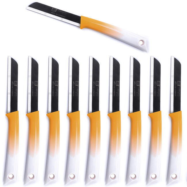 Solingen Schilmesje – RVS Glad – 19 cm met Blade Cover – Bi-Color Geel met Wit – 10 stuks