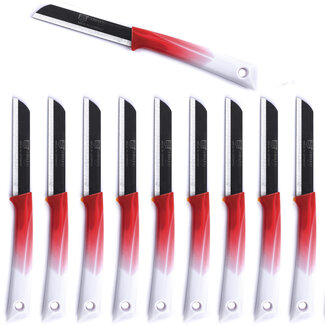 Solingen Schilmesje – RVS Glad – 19 cm met Blade Cover – Bi-Color Rood met Wit – 10 stuks Solingen Schilmesje – RVS Glad – 19 cm met Blade Cover – Bi-Color Rood met Wit – 10 stuks