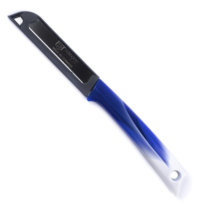 Solingen Schilmesje – RVS Glad – 19 cm met Blade Cover – Bi-Color Blauw met Wit