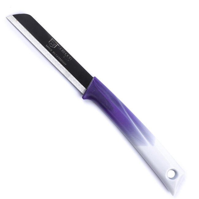 Solingen Schilmesje – RVS Glad – 19 cm met Blade Cover – Bi-Color Paars met Wit