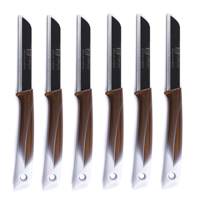 Solingen Kartelmes – Tomatenmes met Kartel – RVS – 19 cm met Blade Cover – Bi-Color Goud met Wit – 6 stuks