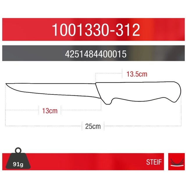 Eikaso Solingen Uitbeenmes 13 cm – Stijf Molybdeen Staal – Ergonomisch Geel Handvat