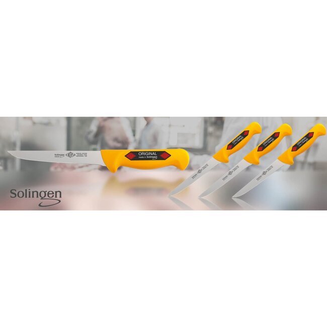 Eikaso Solingen Uitbeenmes 13 cm – Stijf Molybdeen Staal – Ergonomisch Geel Handvat