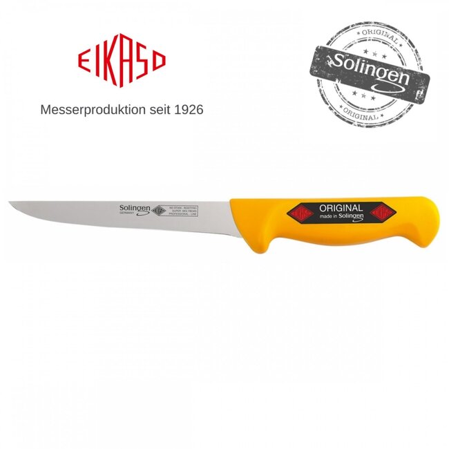 Eikaso Solingen Uitbeenmes 16 cm Semi-Flexibel – Ergonomisch Geel Handvat