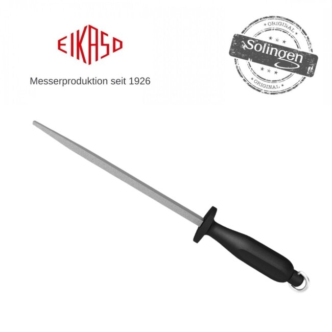 Eikaso Solingen Vierkant Aanzetstaal 29 cm – Grof – Ergonomisch Zwart Handvat