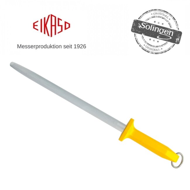 Eikaso Solingen Ovaal Aanzetstaal 31 cm – RVS met Polijstafwerking – Ergonomisch Geel Heft