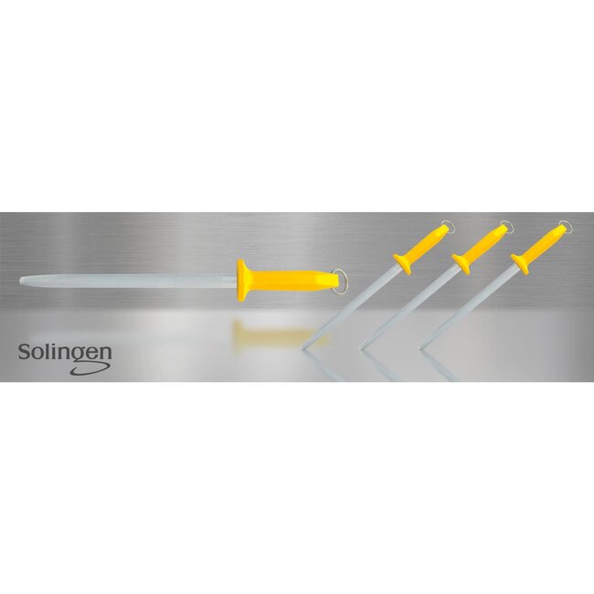 Eikaso Solingen Ovaal Aanzetstaal 31 cm – RVS met Polijstafwerking – Ergonomisch Geel Heft