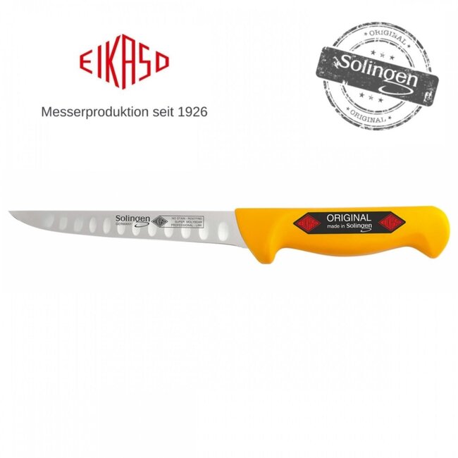 Eikaso Solingen 16 cm Uitbeenmes met Kuilen – Stijf Lemmet – Ergonomisch Geel Handvat