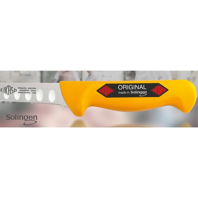 Eikaso Solingen Uitbeenmes 18 cm – Stijf met Kuilen – Geel Handvat – Solingen Staal