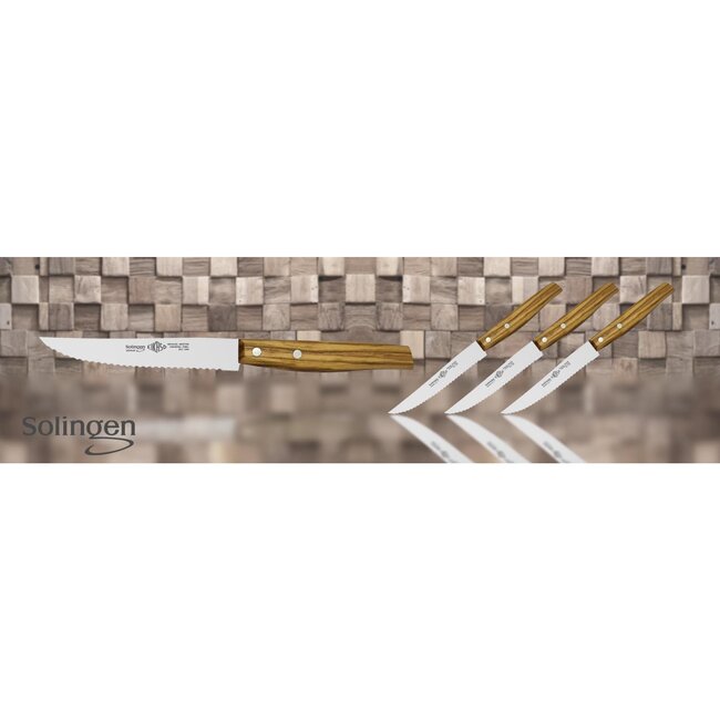 Eikaso Solingen Steakmes met Gekarteld Lemmet 12 cm – Olijfhouten Heft