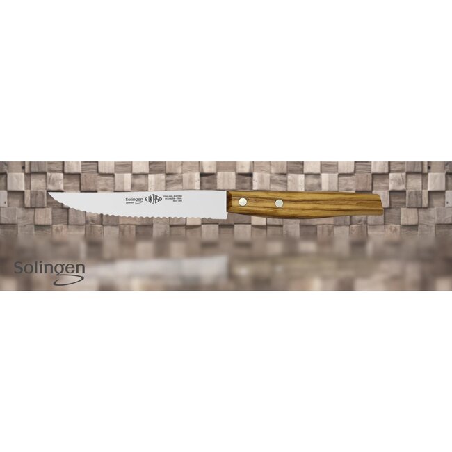 Eikaso Solingen Steakmes met Gekarteld Lemmet 12 cm – Olijfhouten Heft
