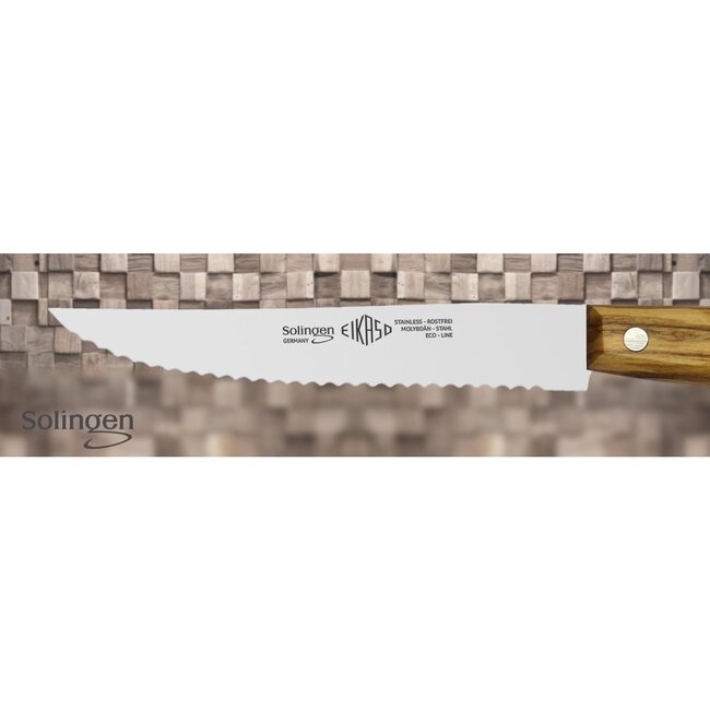 Eikaso Solingen Steakmes met Gekarteld Lemmet 12 cm – Olijfhouten Heft