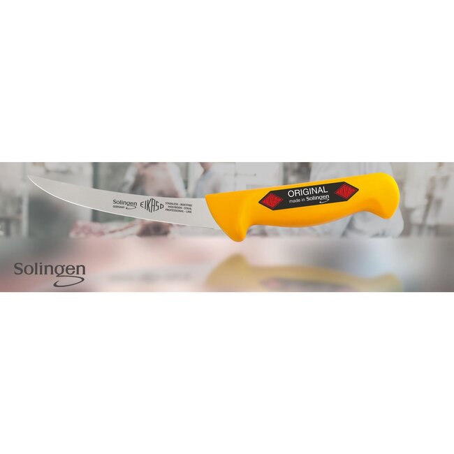 Eikaso Solingen Uitbeenmes met Gebogen Lemmet – Semi Flexibel – 16 cm – Geel