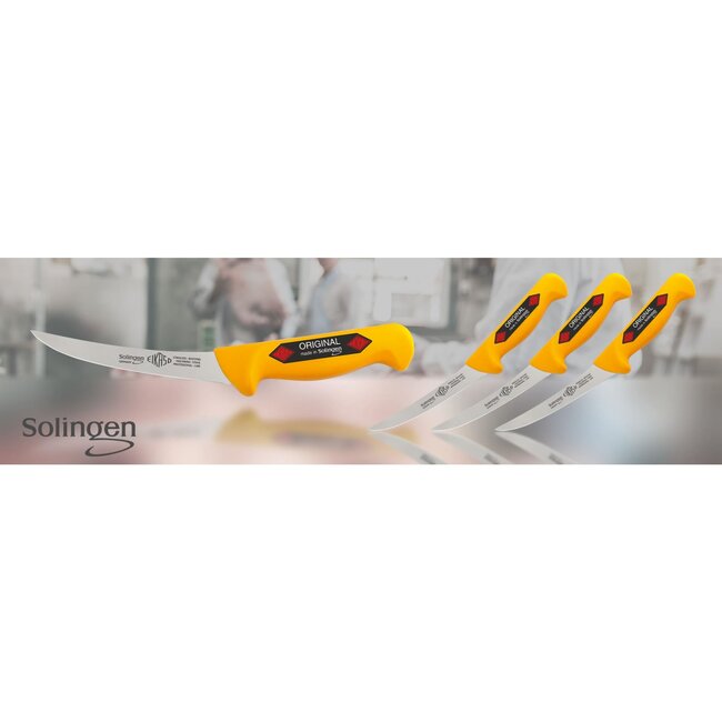 Eikaso Solingen Uitbeenmes met Gebogen Lemmet – Semi Flexibel – 16 cm – Geel