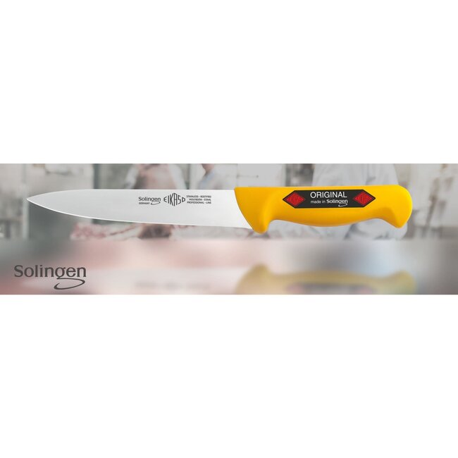Eikaso Solingen Vleesmes 13 cm – Stijf Lemmet – Geel Heft – Roestvrij Staal