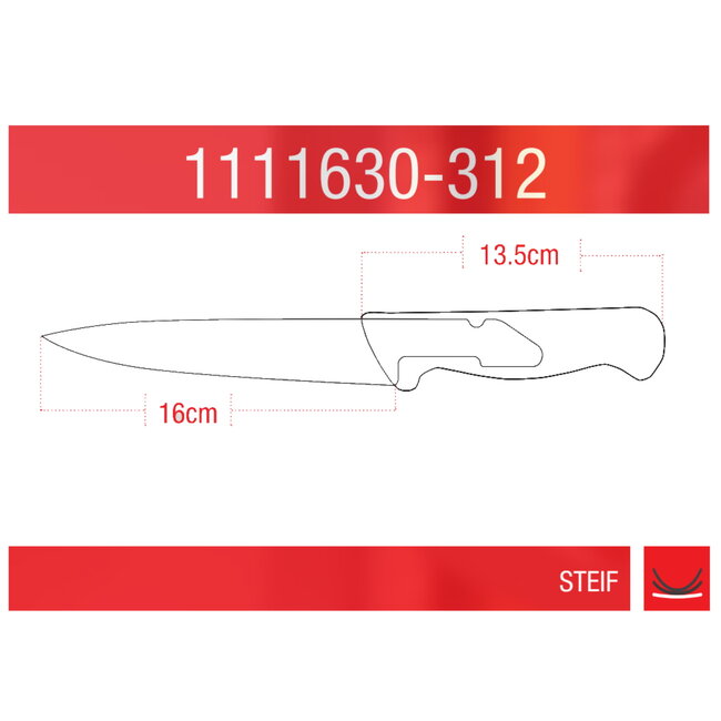 Eikaso Solingen Vleesmes 16 cm – Stijf Lemmet – Geel Handvat – Roestvrij Staal