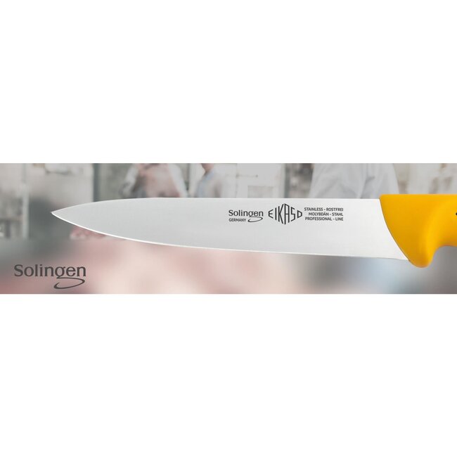 Eikaso Solingen Vleesmes met Stijf Lemmet 18 cm – Geel Handvat – Roestvrij Staal