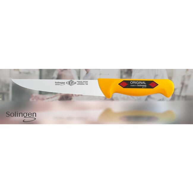 Eikaso Solingen Universeelmes met Stijf Lemmet – 16 cm – Geel Handvat