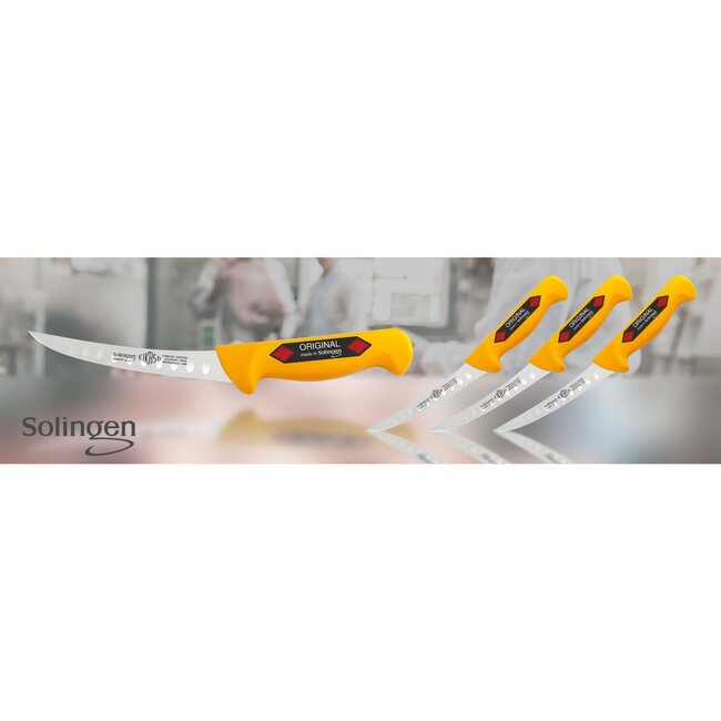 Eikaso Solingen Uitbeenmes met Gebogen Lemmet en Kuilen – 16 cm – Geel – Stijf