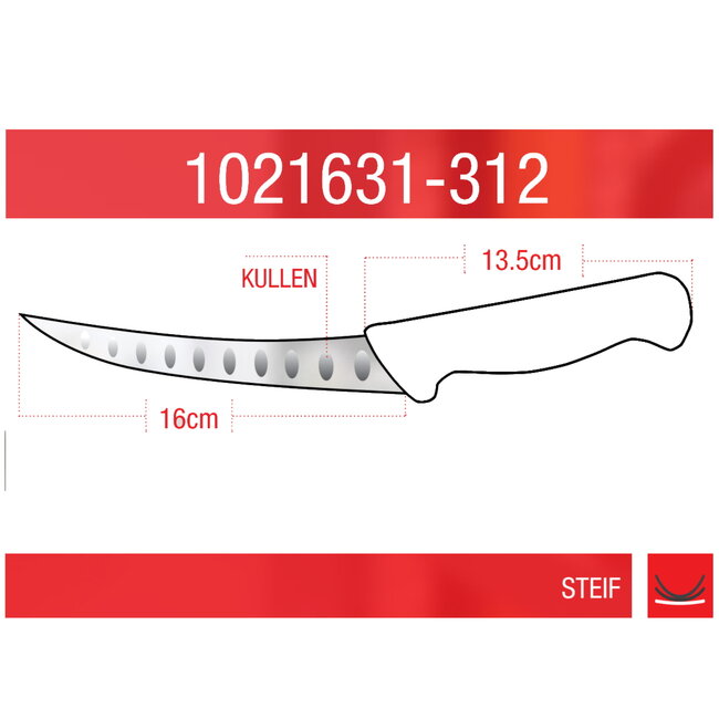 Eikaso Solingen Uitbeenmes met Gebogen Lemmet en Kuilen – 16 cm – Geel – Stijf