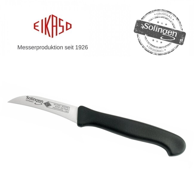 Eikaso Solingen Tourneermes voor Precisie Schillen – Krom Lemmet 6 cm – Zwart Handvat