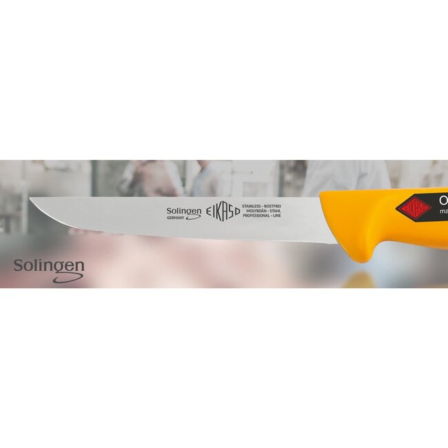 Eikaso Solingen Uitbeenmes 21 cm – Stijf Breed Lemmet – Ergonomisch Geel Handvat