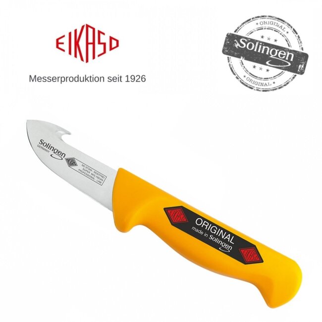 Eikaso Solingen Survivalmes voor Bushcrafting – 8 cm Lemmet – Stijf – Geel Handvat