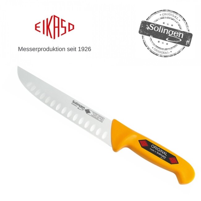 Eikaso Solingen Slagersmes met Kuilen en Stijf Lemmet – 18 cm – Geel Heft