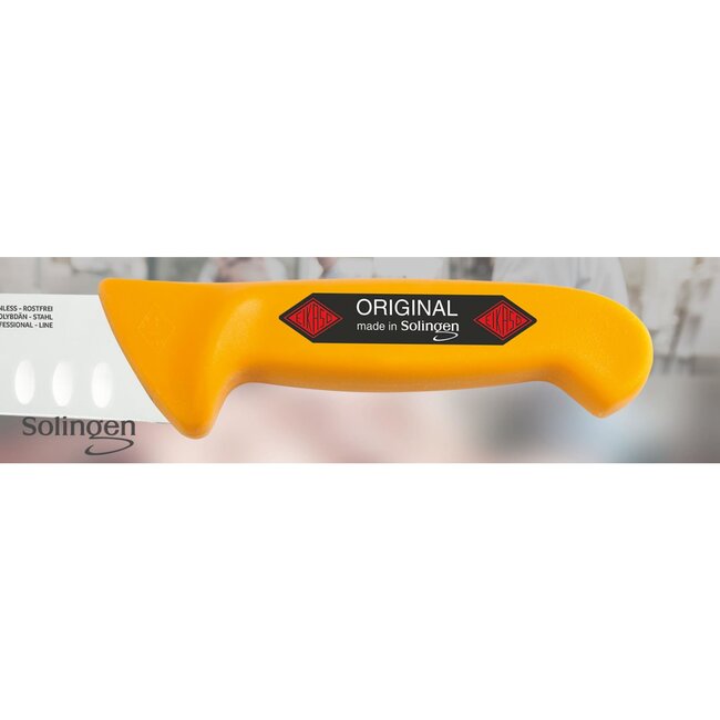 Eikaso Solingen Slagersmes met Kuilen en Stijf Lemmet – 18 cm – Geel Heft